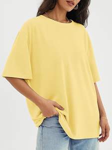 Camisetas básicas de algodón de manga corta holgadas de verano con logotipo personalizado para mujer, camisetas extragrandes de color sólido para novio - Product Image 2