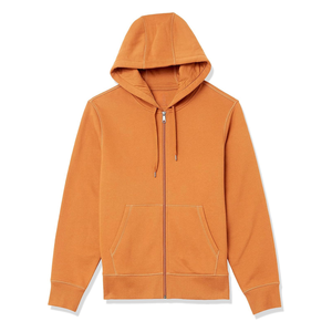 Pull à capuche en polaire 100% coton pour hommes fermeture éclair complète respirant confortable HeavyGSM brodé bouffée vêtements d'hiver solides - Product Image 1