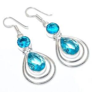 Boucles d'oreilles pendantes vintage en argent sterling 925, forme de pyramide, 8x12 mm, topaze bleue, pierre précieuse hydro, pour les occasions de mariage et de fête - Product Image 3