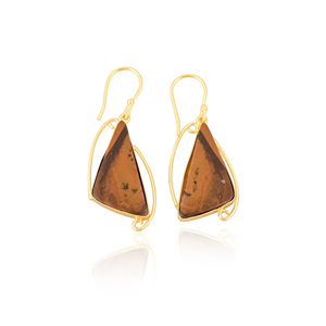 Pendientes de Latón Chapados en Oro de Moda con Jaspe Malinga para Uso Diario, Joyería Personalizada, Pendientes de Latón de Alta Calidad, Pedido al por Mayor - Product Image 1
