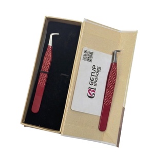 Pince à épiler pour cils GETUP BROSONS IMPEX 90 degrés, couleur rouge foncé, revêtement en poudre antistatique, prise en main parfaite, pointe lisse, 10 mm - Product Image 6