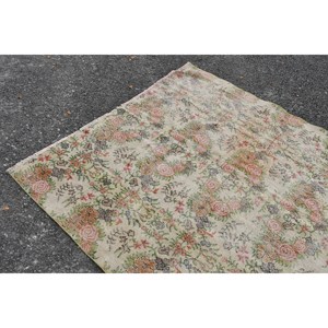 Tapis turc vintage grande surface 5.9 X 7.6ft classique Beige vert Patchwork motif laine matériau Latex support pour chambre couloir - Product Image 5