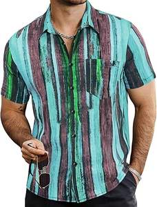 Nueva moda de verano para hombres, camisas polo de punto con botones a rayas, camisetas vintage de manga corta, camisas para hombres - Product Image 2