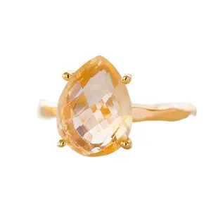 Citrino naturale a forma di goccia in argento Sterling 92.5 con smalto in oro anello novembre Birthstone gioielli regalo donna