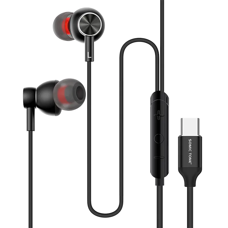 SOMIC TONE Earphone In-Ear nyaman, model logam 2024 m, Earphone berkabel panggilan musik Tipe C 1.2