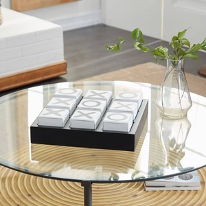 Madera Tic Tac Toe Decoración para el hogar Objetos Base de metal negro Elegante Oficina en el hogar Escultura de mesa Acento decorativo Premio asequible - Product Image 5