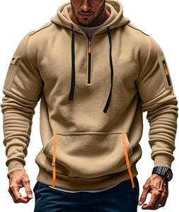 Pull-over athlétique basique à manches longues et fermeture éclair pour hommes, sweat-shirt d'entraînement en polaire d'hiver avec poche kanga - Product Image 2