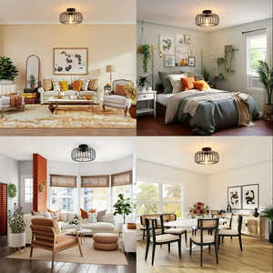 Luminaire de plafond moderne en métal noir avec douille E27 et 1 abat-jour en forme de flamme pour cuisine, couloir, salon, style suspendu - Product Image 6