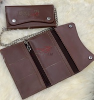 Portefeuille de luxe marron foncé avec chaîne, style vintage, porte-cartes, nouvelle collection 2025, portefeuille en cuir pour homme avec fermeture à bouton-pression pour cartes de crédit