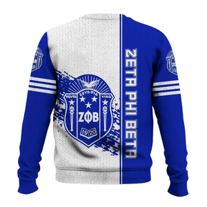 ZPhiB Sorority Letter Casual Front Design Sweater 1920 Zeta Phi Beta Knit Blue <b>White</b> Chenille Patch Greek Life Premium <b>Top</b> - Product Image 2