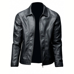 Chaquetas de cuero Invierno e invierno Abrigo de moda de alta calidad Cuello de polo Chaqueta de cuero de invierno para hombres - Product Image 1