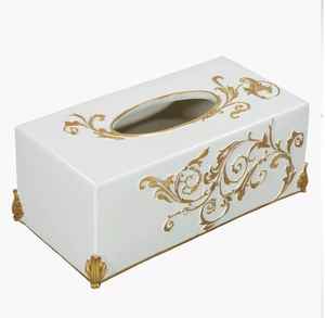 Boîte à mouchoirs moderne blanche Boîte de rangement rectangulaire pour serviettes en acier inoxydable porte-serviettes en métal Porte-boîte à mouchoirs en papier - Product Image 1