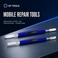 Outil de réparation de téléphone portable 150 mm, lot de 2 leviers de démontage double extrémité en acier inoxydable avec poignée en PP, TPR et ABS noir et bleu