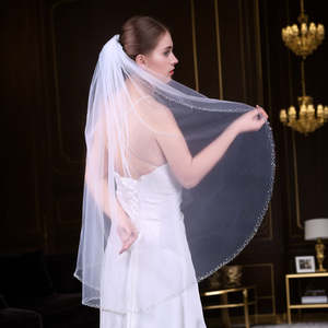 Velo de Novia de Malla Color Marfil Bridella BV128-IY1, Estilo Vintage Hecho a Mano con Borde de Cuentas de Cristal, Una Capa para la Belleza de la Fiesta Nupcial - Product Image 6