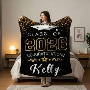 Cadeau de remise de diplôme personnalisé avec nom et <span class=keywords><strong>photo</strong></span>, promotion 2026, couverture en tricot douce et chaude pour canapé - Product Image 4