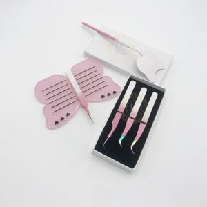 Revêtement en poudre ombré Cils en acier inoxydable Pointe arc-en-ciel Miroir Papillon rose Tuile de cils Motif diamant durable - Product Image 2