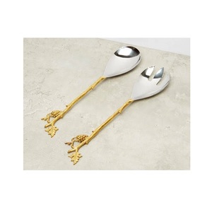 Juego de cubiertos para servir ensaladas con nuevo diseño de hojas con color dorado para el hogar a un precio razonable juego de cubiertos de hojas para mesa - Product Image 5