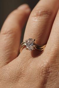 Alta calidad forma ovalada diamante doble banda solitario compromiso 18K oro anillo nupcial boda joyería proveedor a granel al por mayor - Product Image 6