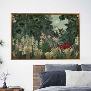 ภาพพิมพ์บนผ้าใบสำหรับตกแต่งผนัง: ภาพตกแต่งป่าที่เต็มไปด้วยความเขียวขจีใต้แสงจันทร์ 1P: กรอบสีทอง - Product Image 1