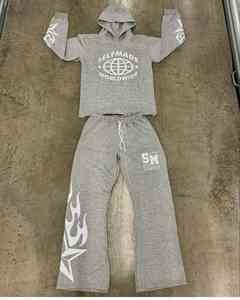 Ropa de calle lavada con piedras ácidas personalizada, pantalones acampanados abiertos de pierna ancha holgados, chándal con estampado de diamantes de imitación, sudadera con dobladillo crudo - Product Image 4