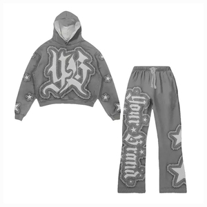 2024 tendance hommes personnalisé Streetwear survêtement ensembles en détresse Patchwork broderie travail survêtements pour hommes et femmes - Product Image 1