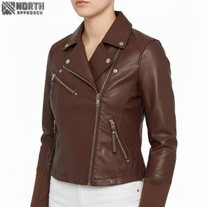 Haute qualité en cuir véritable femmes moto vestes respirant toile tissu hiver personnalisé imprimé en gros - Product Image 2