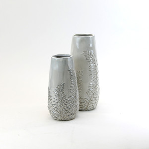 CLV9013CR - Large Cream Reactive Glazed <b>Vase</b> with Fern Print - 5.5 W x 12.8 H - Product Image 2