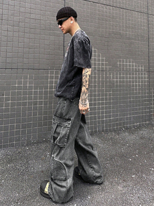 Salopette Homme de Haute Qualité Style Hip Hop Urbain Grande Poche Décontractée Grande Taille Effet Vieilli Clair et Foncé - Product Image 6