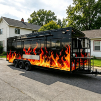 Remorque alimentaire personnalisée avec graphisme flamme, équipement de cuisine complet pour BBQ et bar mobile, conforme CE DOT