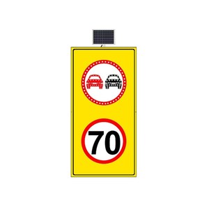 Panneau de signalisation routière réfléchissant à énergie solaire 100 x 175 cm – Attention : Interdiction de dépassement et limitation de vitesse à 70 km/h pour utilisation routière - Product Image 1