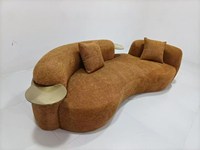 Canapé en tissu bouclé blanc de luxe, canapé sectionnel en forme de S créatif avec table basse intégrée, meubles de salon modernes