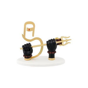 Trishul de Shiva en métal poli 3D plaqué argent antique pour usage domestique ou temple, sculpture religieuse traditionnelle, main de Shiva - Product Image 3