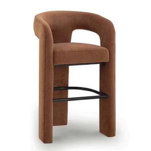 <b>Velvet</b> Upholstered Bar <b>Chair</b> Barrel Stool Modern Counter Seat with Metal Base for Hotel Kitchen Dining - Product Image 1