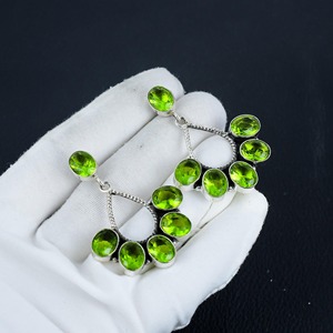 New Arrival 925 Sterling Silver Plated Bohemian Style Fashionable Green <b>Peridot</b> Gemstone Natural Bezel Anniversary <b>Earring</b> - Product Image 5