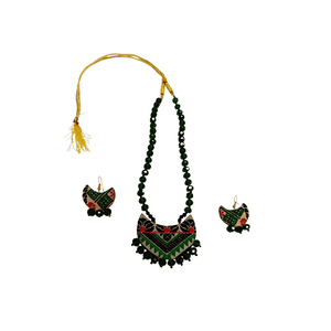 Handmade Gamusa Assamese Traditional <b>Green</b> Muga <b>Silk</b> Necklace Set Fine Jewelry with Tribal Pattern - Product Image 4