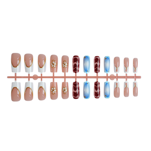 Lot de 24 faux ongles blancs de style français : motif floral 3D, longueur moyenne, <span class=keywords><strong>dentelle</strong></span> à bordure dorée et imprimé léopard - Product Image 6