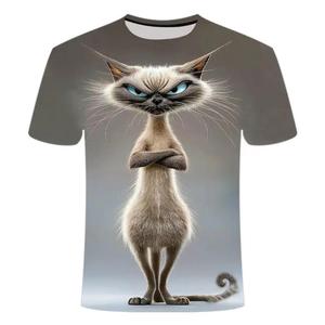 T-shirt à motif de chat drôle pour hommes personnalité Animal 3D imprimé t-shirts été lâche hauts à manches courtes décontracté col rond t-shirts - Product Image 3