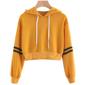 Sudadera con capucha recortada personalizada de alta calidad para mujer Top de lana de color tostado sólido de manga larga con Sudadera con capucha con cordón - Product Image 5