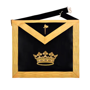 Custom Embroidered Masonic Apron Black with Gold Crown and Square Design Classical Style <b>Sew</b>-On Badge for Garment Use - Product Image 1