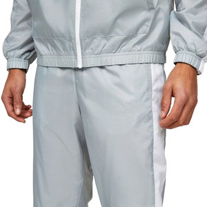 <b>Men's</b> Light Gray Hooded Windbreaker <b>Jacket</b> With <b>White</b> Stripe Sporty Zipper Closure Spring Wear Regular Fit Polyester Material - Product Image 5