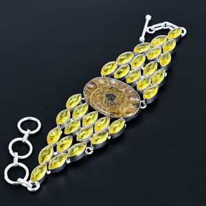 Natural Ammonite Vintage <b>Charm</b> Sterling <b>Silver</b> <b>Bracelet</b> November Birthstone Handmade Unique Gift - Product Image 2
