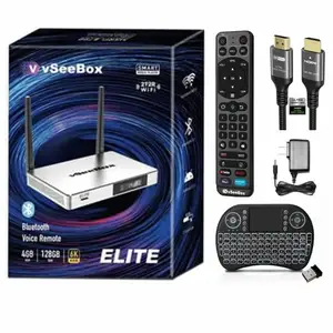 VSeeBox Elite 2024 TV Box Android 10, kotak TV 4GB RAM 128GB ROM, Ultra HD 8K kecepatan tinggi, Remote suara ditingkatkan