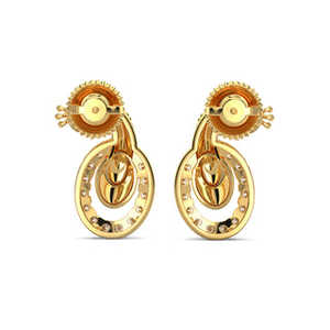 Pendientes de diamantes de pavo real de oro amarillo Diseño elegante de pavo real cantando - Product Image 2
