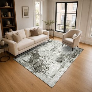 Tapis de salon en chenille gris argenté moderne abstrait imprimé numériquement, lavable en machine, antidérapant, vente en gros RUGS DEPOT LXDP-0529 - Product Image 2
