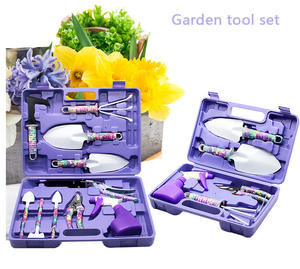 10 pièces violet imprimé fleuri jardin ensemble d'outils de jardinage poignée ergonomique truelle râteau désherbeur sécateur cisailles pulvérisateur main étui de transport - Product Image 3