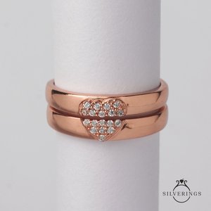 Anillo de Boda Silverings de Plata de Ley 925, Anillo de Amor 'Mi Corazón para el Tuyo' con Diamante Geométrico, Chapado en Rodio y Engastado - Product Image 4