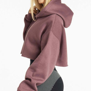 Sweat-shirt pour femme 100% coton, séchage rapide, confortable, long, crop top à capuche, multicolore, étiquette personnalisée, uni, hiver, devant - Product Image 4