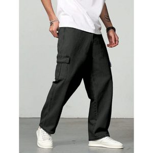 Jean Cargo en Denim Noir Style Rétro Vintage pour Homme – Écologique, Respirant, Taille Haute, Coupe Ample et Décontractée pour l'Hiver, Grandes Tailles 28-42 - Product Image 4