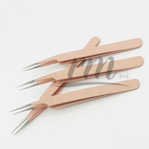 RMI haute qualité couleur pêche argent brillant pointe professionnelle droite isolation pince à épiler fibre pointe extension de cils pince à épiler - Product Image 6