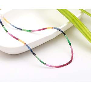 925 Sterling Silver Multi-Precious Faceted Beads <b>Necklace</b> 3-4mm 16+3 Inch Extension Unisex Fashionable Jewelry - Product Image 1
